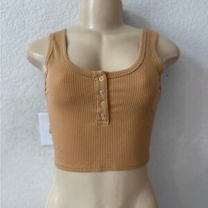 Aero Stylish Tan Ribbed Crop Top sexy summer